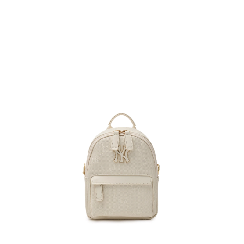 Balo Mini Backpack MLB Korea [KIDS] Dia Mono PU Embossed New York Yankees Cream